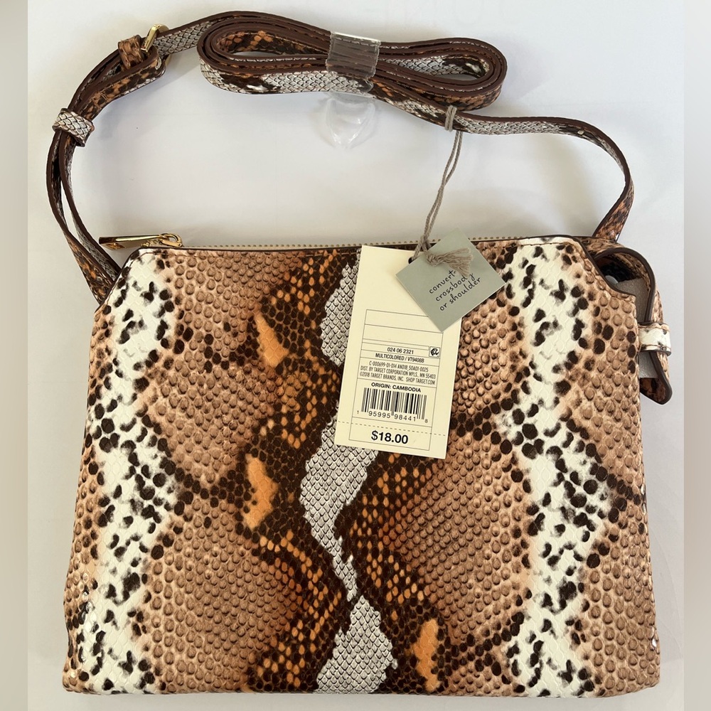 a new day Brown and Cream Snake Print Crossbody Bag